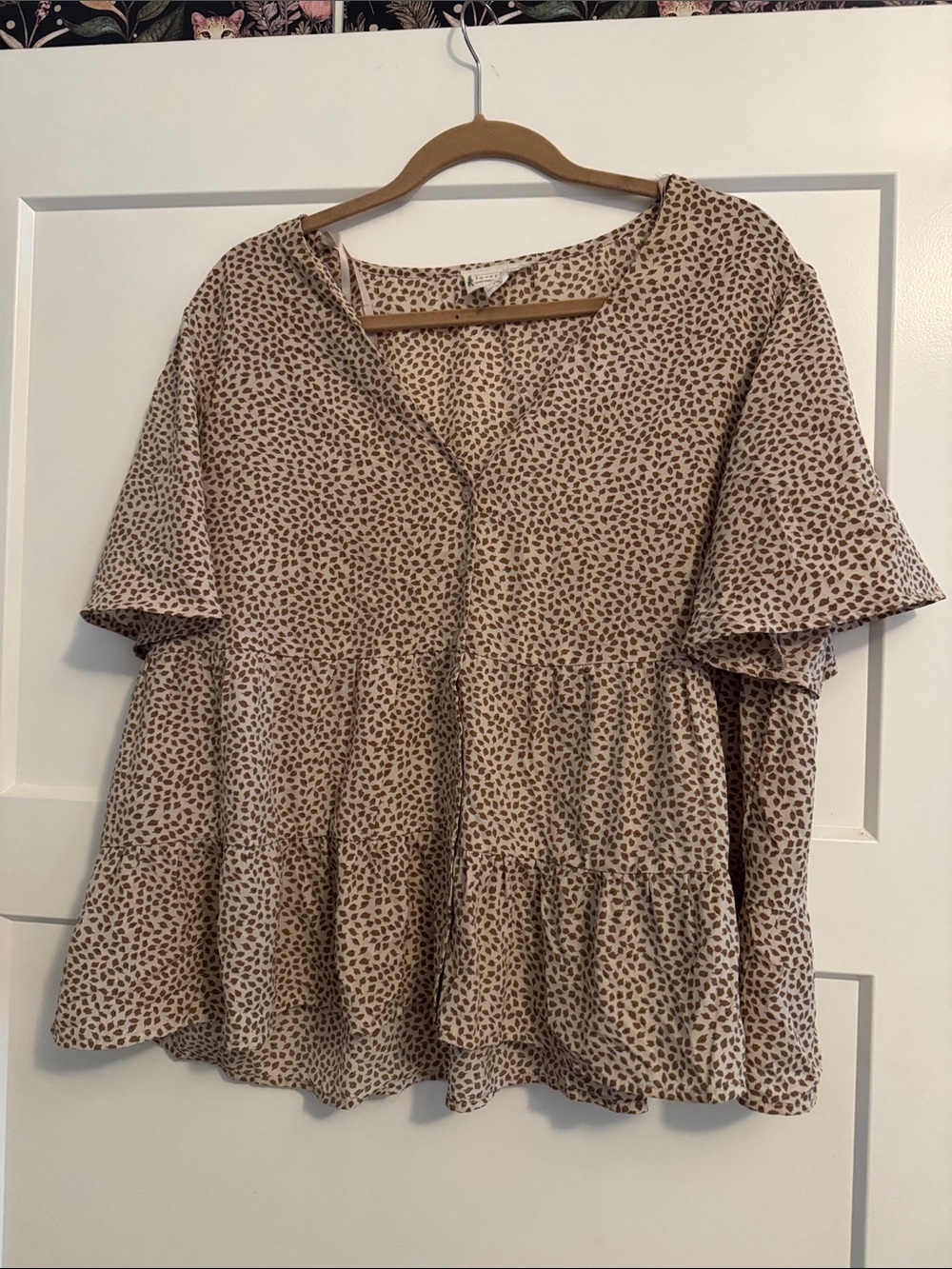 Love Riche Beige Leopard Print Tiered V-Neck Tunic